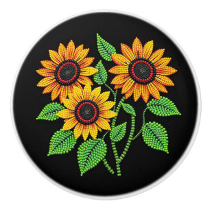 Metis Native Beadwork Sonnenblumen Keramik Knob Keramikknauf