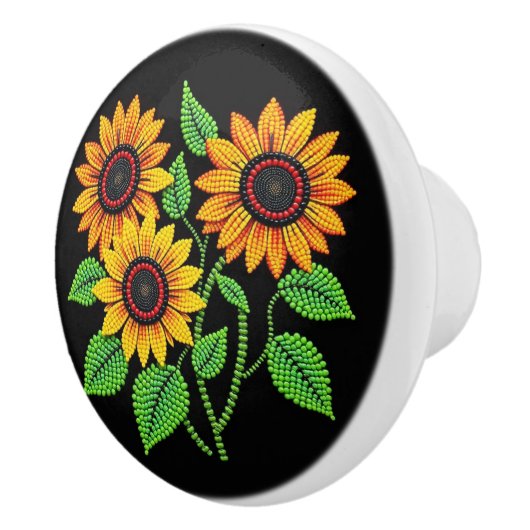 Metis Native Beadwork Sonnenblumen Keramik Knob Keramikknauf (Rechts)