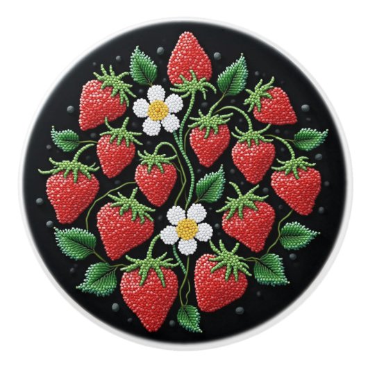 Metis Native Beadwork Strawberries Keramik Knob Keramikknauf (Vorderseite)