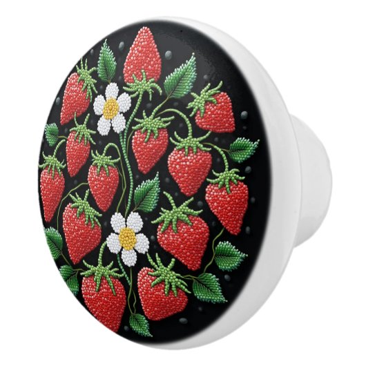 Metis Native Beadwork Strawberries Keramik Knob Keramikknauf (Rechts)