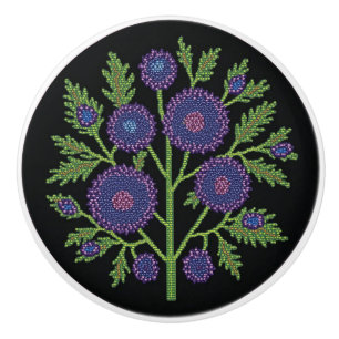 Metis Native Beadwork Sweet William Keramik Knob Keramikknauf