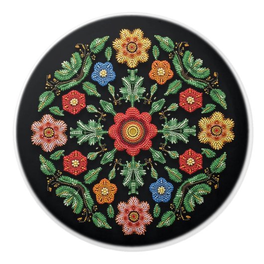 Metis Native Beadwork Wildblumen Art Keramik Knock Keramikknauf (Vorderseite)