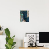 'Metro' Abstrakte Kunstmalerei in Blau Poster (Heimbüro)