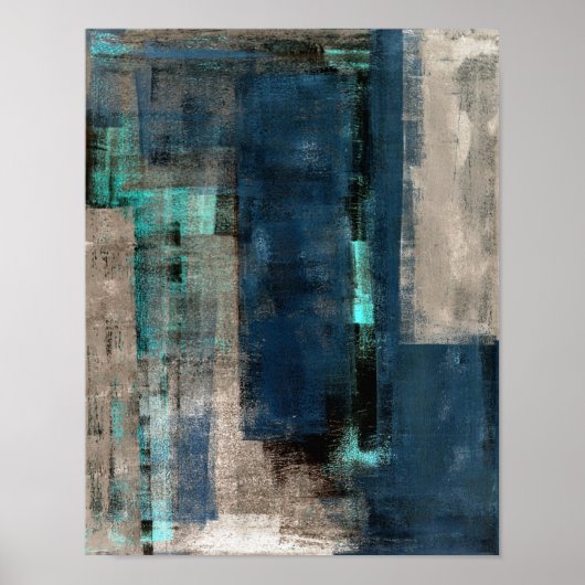 'Metro' Abstrakte Kunstmalerei in Blau Poster (Vorne)