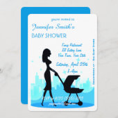 Metro City Boy Baby Dusche blau Einladung (Vorne/Hinten)