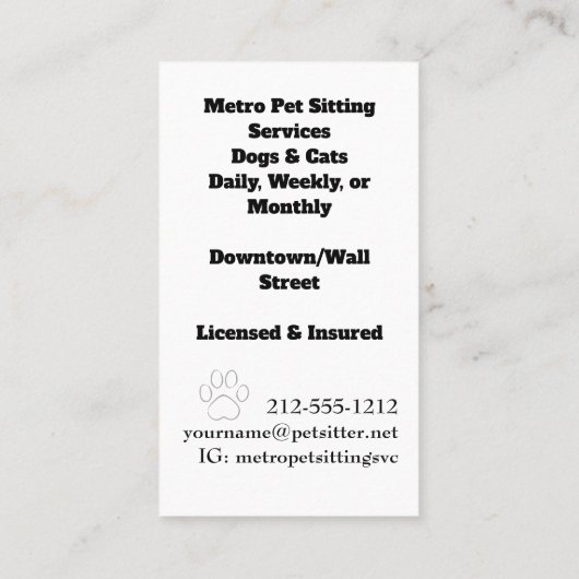 Metro Pet Sitting Dog QR Code Visitenkarte (Rückseite)