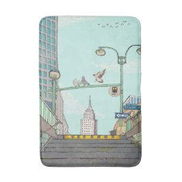 Metro Stopp Manhattan NYC Whimsical Illustration Badematte