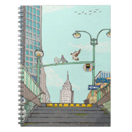 Metro Stopp Manhattan NYC Whimsical Illustration Notizblock