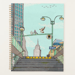 Metro Stopp Manhattan NYC Whimsical Illustration Planer