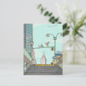 Metro Stopp Manhattan NYC Whimsical Illustration Postkarte (Stehend Vorderseite)