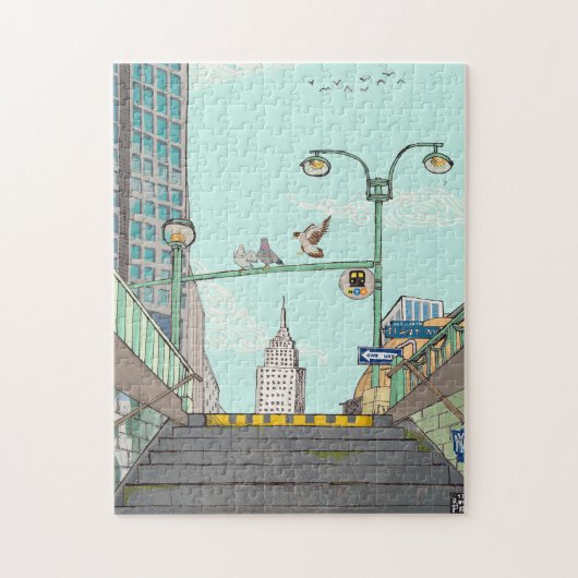 Metro Stopp Manhattan NYC Whimsical Illustration Puzzle (Vertikal)