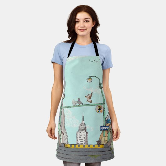 Metro Stopp Manhattan NYC Whimsical Illustration Schürze (Getragen)