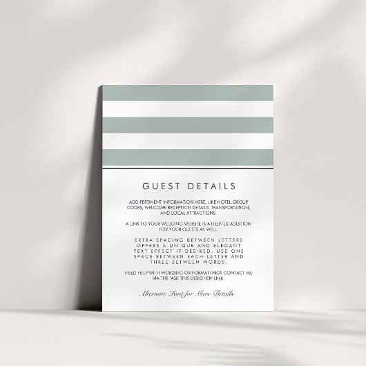 Metro Strip Guest Information Card | Gray Jade Begleitkarte