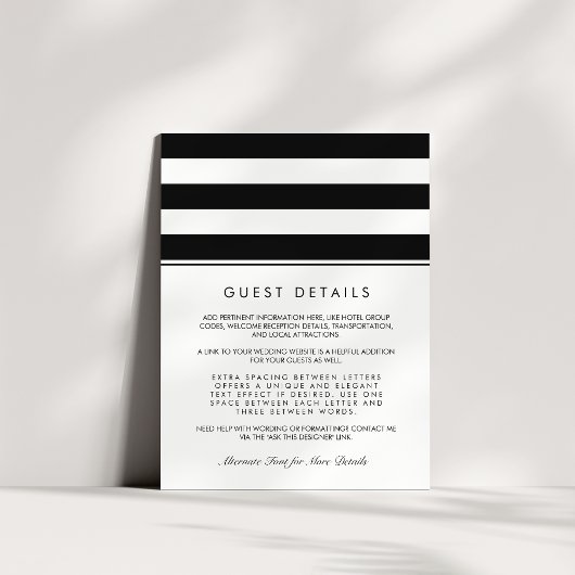 Metro Strip Guest Information Card | Schwarz Begleitkarte