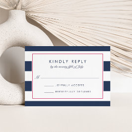 Metro Strip RSVP-Karte | Rosa und Marine RSVP Karte