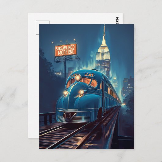 Metropolis Express | Art Deco New York Train Postkarte (Vorne/Hinten)