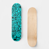 Metropolis III - Schwarz auf Cyan Skateboard (Vorderseite)