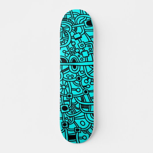 Metropolis III - Schwarz auf Cyan Skateboard (Vorne)