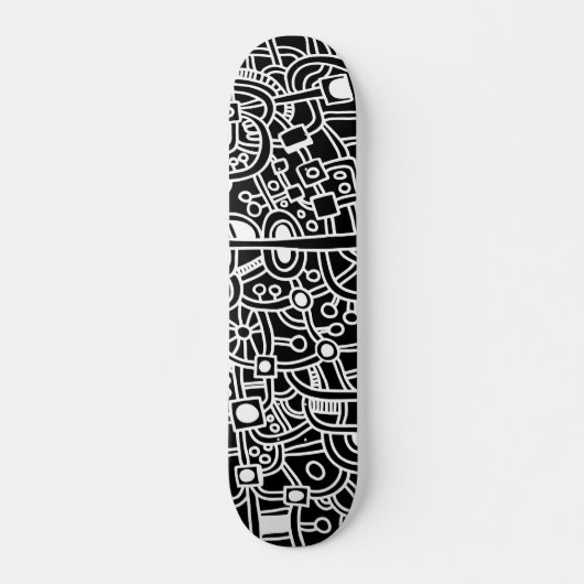 Metropolis III - Weiß auf Schwarz Skateboard (Vorne)