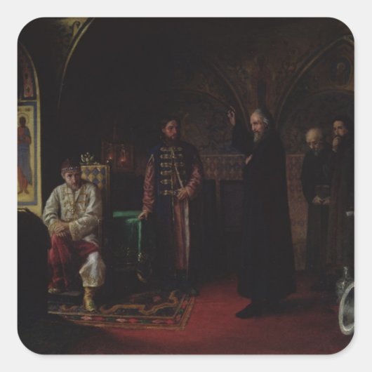 Metropolit Philip von Moskau mit Zar Ivan Quadratischer Aufkleber (Vorderseite)