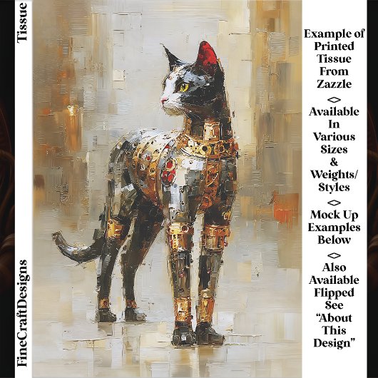 Mettalic Steampunk Cat Portrait EM5L Decoupage Seidenpapier