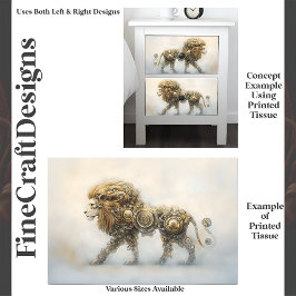 Mettalic Steampunk Lion Wheels Cogs E8L Decoupage Seidenpapier