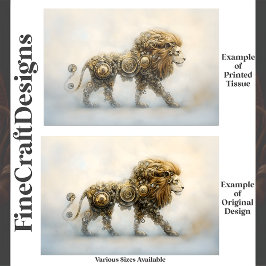 Mettalic Steampunk Lion Wheels Cogs E8R Decoupage Seidenpapier