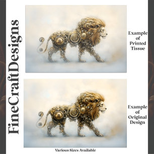 Mettalic Steampunk Lion Wheels Cogs E8R Decoupage Seidenpapier