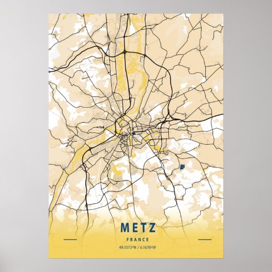 Metz - Frankreich - Gelbe Stadtkarte Poster (Vorne)