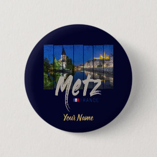 Metz Grand Est Frankreich bei Nacht Vintage-Souven Button