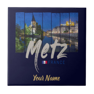 Metz Grand Est Frankreich bei Nacht Vintage-Souven Fliese