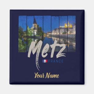 Metz Grand Est Frankreich bei Nacht Vintage-Souven Magnet