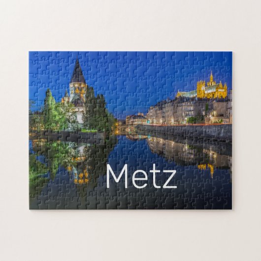 Metz Temple Neuf France Night Moselle Souvenir Puzzle (Horizontal)