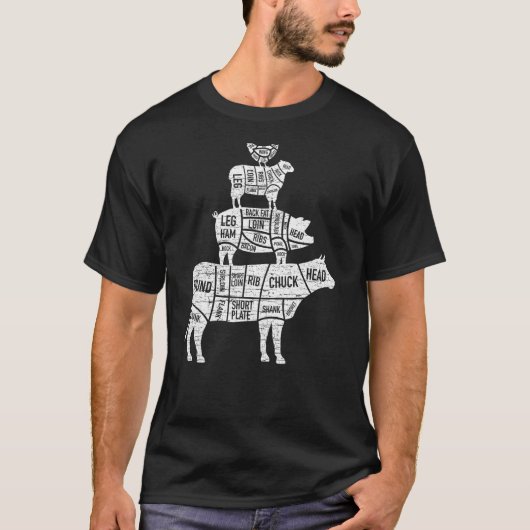 Metzger Schneidet Futter Pyramide Rindfleisch Lamm T-Shirt (Vorderseite)