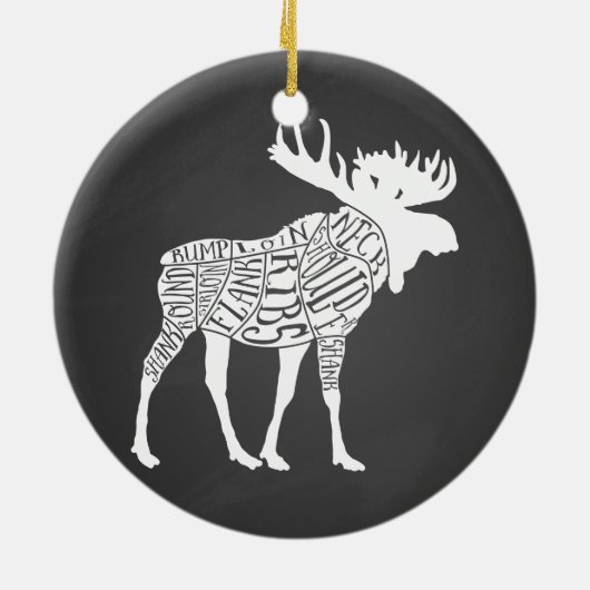 Metzgerdiagramm Fleisch schneidet Uhr Elche Jagd Keramik Ornament (Hinten)