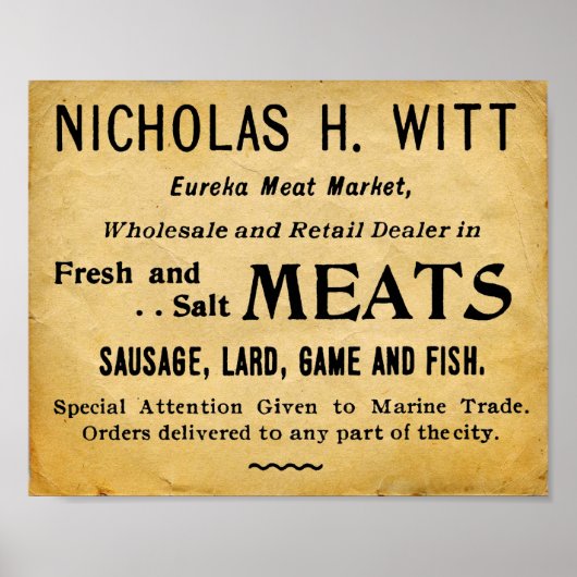 Metzgerei für Vintages Fleisch Poster (Vorne)