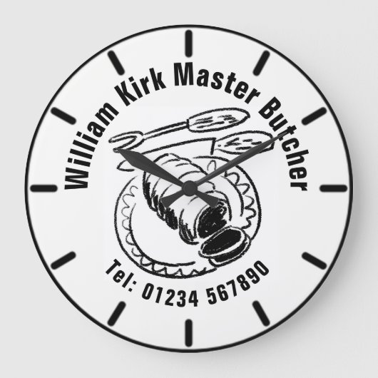 Metzgermeister-Cartoon Große Wanduhr (Vorderseite)