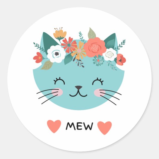 Mew Cat Runder Aufkleber (Vorderseite)