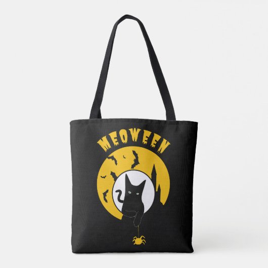 Meween Niedlich Black Cat Yellow Moon Hallowen Tasche (Rückseite)