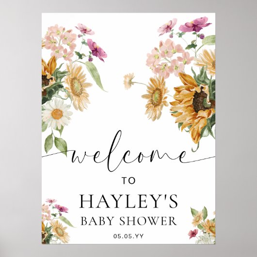 Mews Sunflower Fall Baby Dusche Begrüßungszeichen Poster (Vorne)