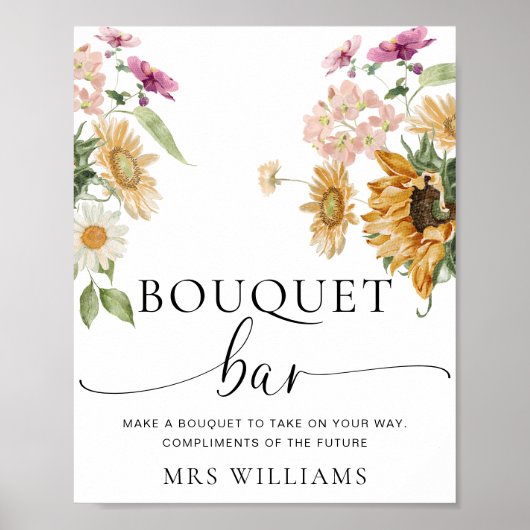 Mews Sunflower Fall Floral Bouquet Blume Bar Poster (Vorne)