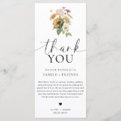 Mews Sunflower Fall Floral Long Menü & Vielen Dank Menükarte (Rückseite)