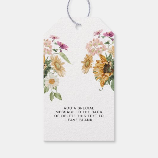 Mews Sunflower Pop Champagner-Brautparty Geschenkanhänger (Rückseite)