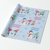 Mewwwy Kissmas Penguins Snowmen und Schneeflocken Geschenkpapier (Ungerollt)