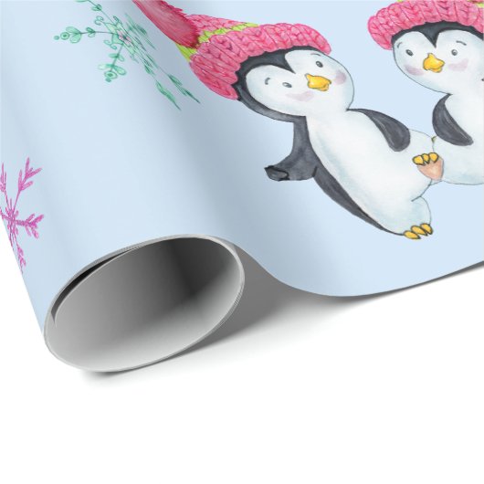 Mewwwy Kissmas Penguins Snowmen und Schneeflocken Geschenkpapier (Rolleneckpunkt)