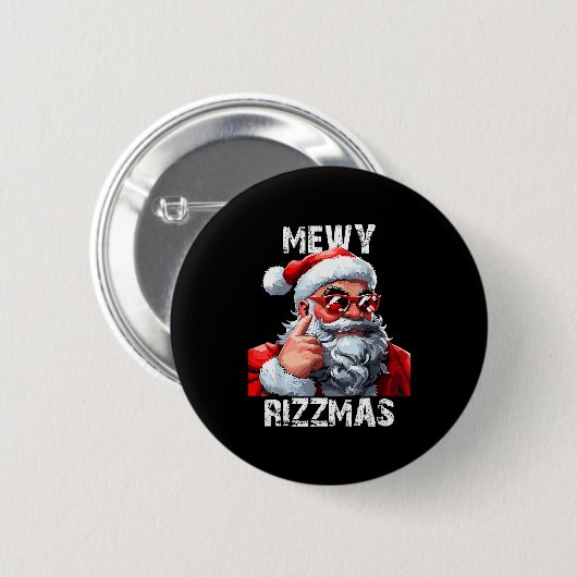 Mewy Rizzmas Christmas Pajamas Santa Claus Funny M Button (Vorne & Hinten)