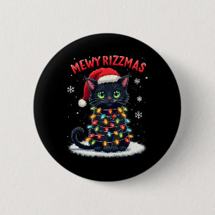Mewy Rizzmas Funny Santa Cat Mewing Joke Rizz Xmas Button