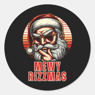 Mewy Rizzmas Funny Santa Mewing Joke Rizz Mens Chr Runder Aufkleber