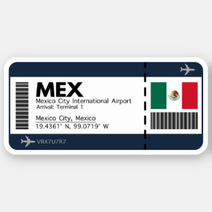 MEX Mexico City Boarding Pass - Airport Ticket Aufkleber