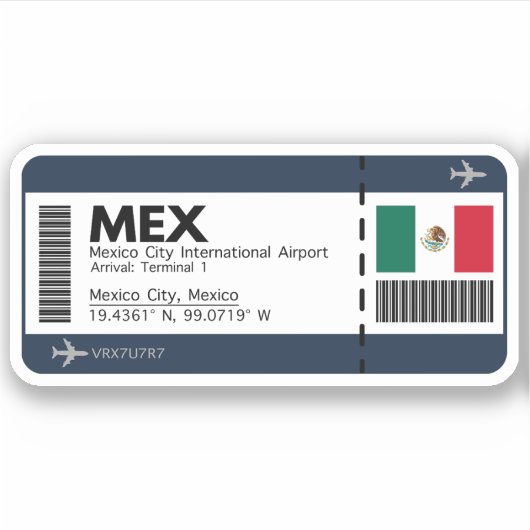 MEX Mexico City Boarding Pass - Airport Ticket Aufkleber (Vorderseite)